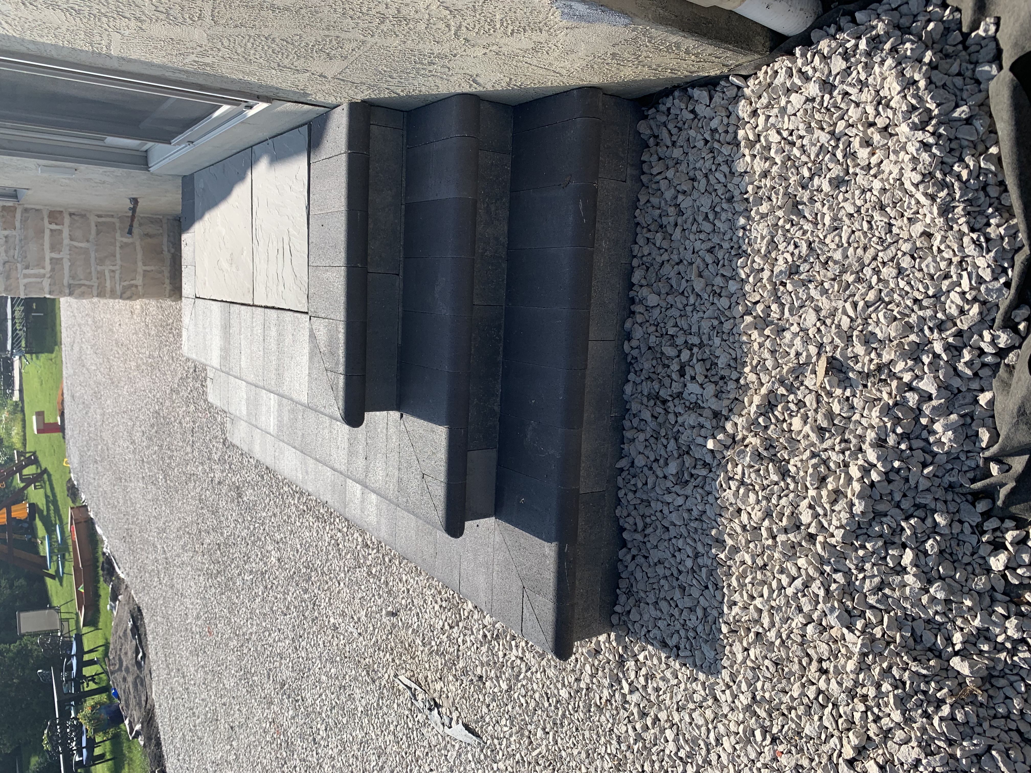 Dark charcoal block steps